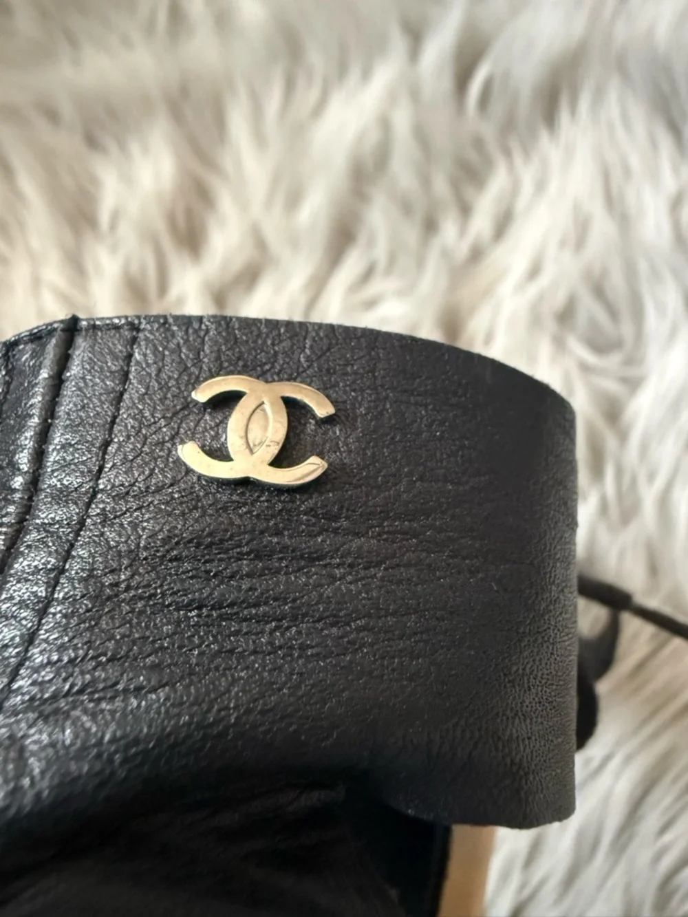 CHANEL black leather